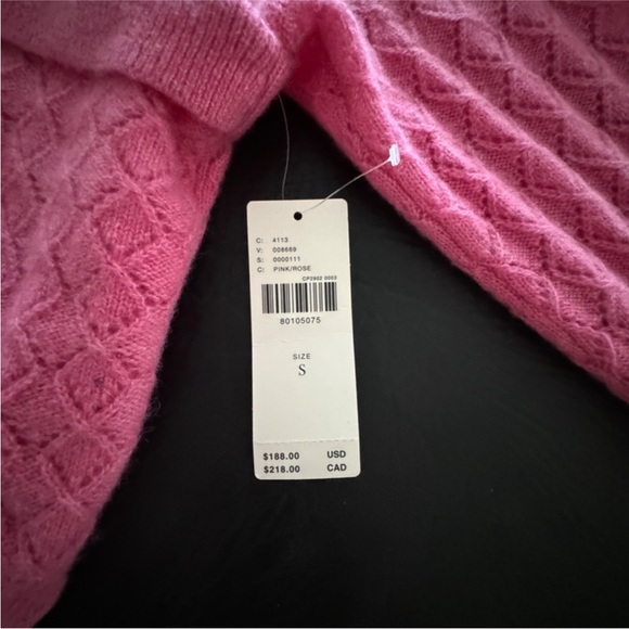 New Maeve Cashmere Pink Off-the-Shoulder Sweater with Wrap Neckline - Picture 3 of 7